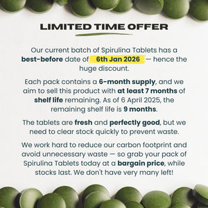 [BBE Jan'26] 500g Organic Spirulina Tablets - 1,000 x 500mg (6 months) - Spring Blossom Superfoods