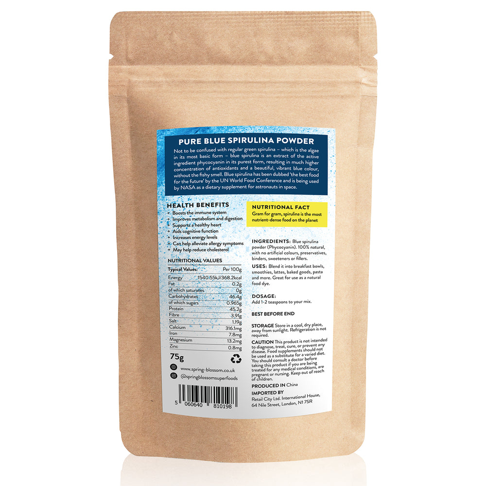 75g Pure Blue Spirulina Powder (Phycocyanin) - Spring Blossom Superfoods