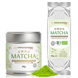 80g Organic Matcha Tea Set - Ceremonial Grade (Tin & Refill) - Spring Blossom Superfoods